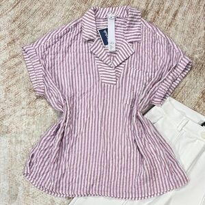 Brand New Jane & Delancey Short Sleeve Vertical Stripe Textured Blouse (A7)